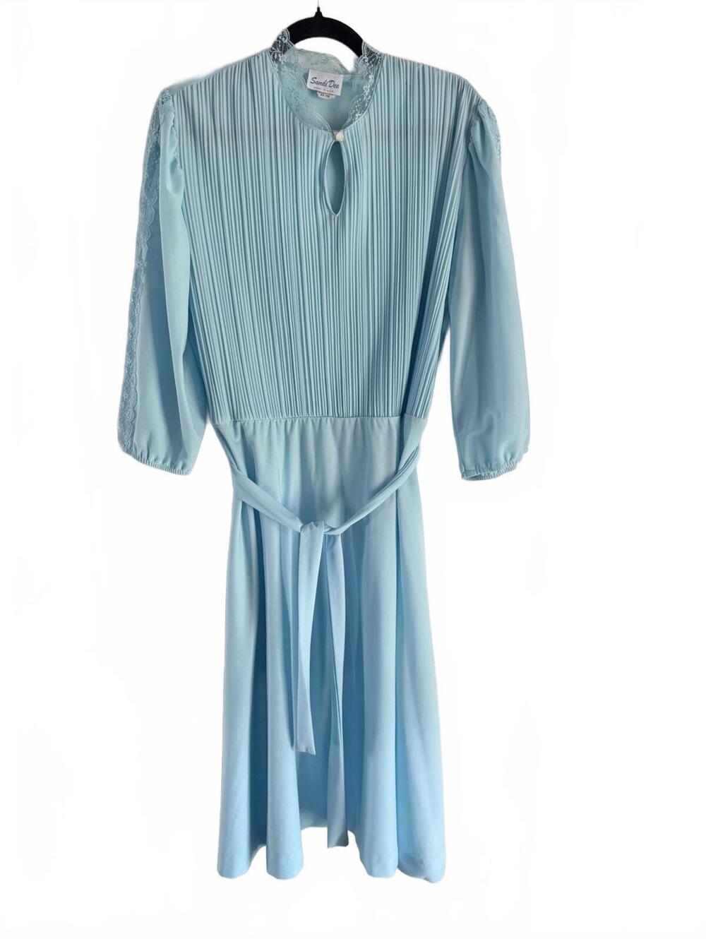 Vintage Sandi Dee Light Blue Lace Detail Dress Size 15/16
